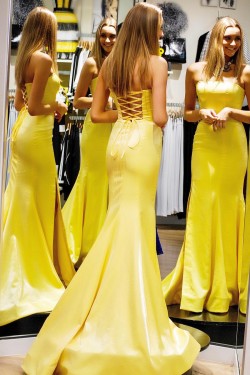 Elegant Long Yellow Mermaid Prom Dress Formal Evening Gowns 901332