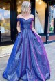 Long Blue Sparkly Off the Shoulder Prom Dress Formal Evening Gowns 901334