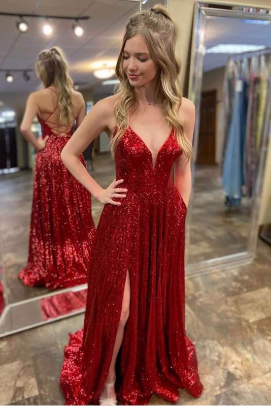 Long Red Sequin Tulle Prom Dress Formal Evening Gowns 901336 Long Red Sequin Tulle Prom Dress Formal Evening Gowns 901336