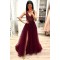 A-Line Lace and Tulle V Neck Prom Dress Formal Evening Gowns 901340