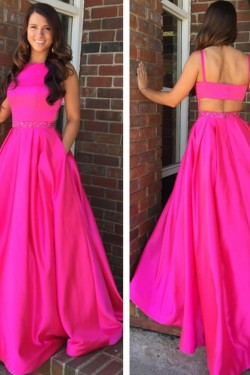 A-Line Long Satin Prom Dress Formal Evening Gowns 901350