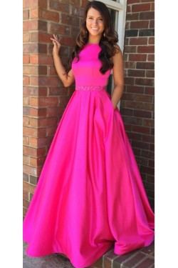 A-Line Long Satin Prom Dress Formal Evening Gowns 901350
