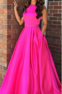 A-Line Long Satin Prom Dress Formal Evening Gowns 901350
