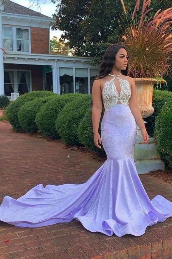 Elegant Mermaid Lavender Beaded Lace Prom Dress Formal Evening Gowns 901352 Elegant Mermaid Lavender Beaded Lace Prom Dress Formal Evening Gowns 901352