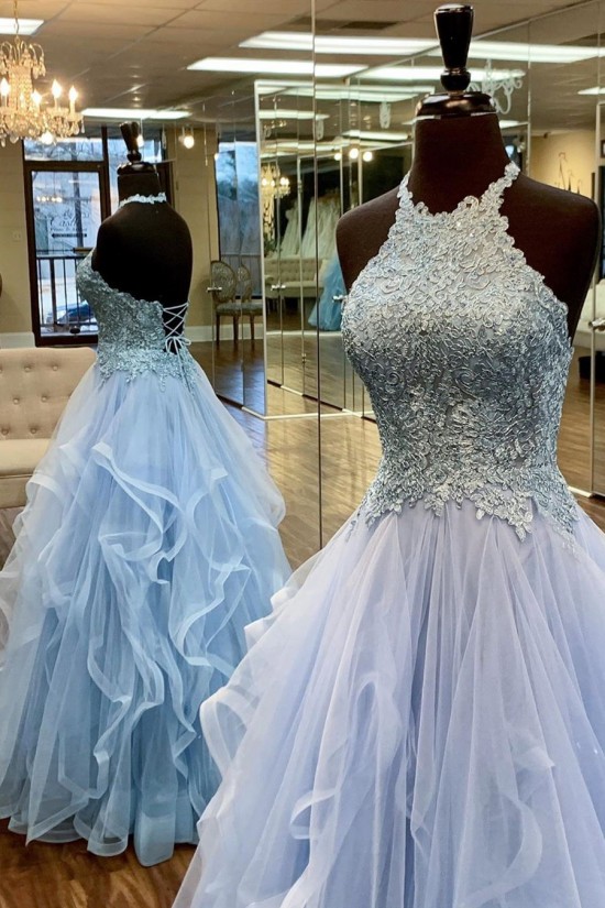 Elegant Halter Tulle and Lace Long Prom Dress Formal Evening Gowns 901355 Elegant Halter Tulle and Lace Long Prom Dress Formal Evening Gowns 901355
