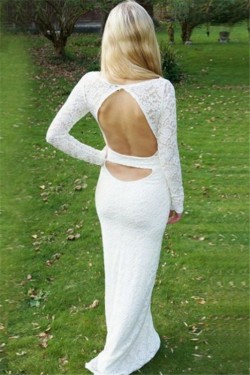 Long White Mermaid Lace Prom Dress Formal Evening Gowns 901363