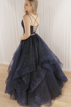 A-Line Sparkle Tulle Long Prom Dress Formal Evening Gowns 901366