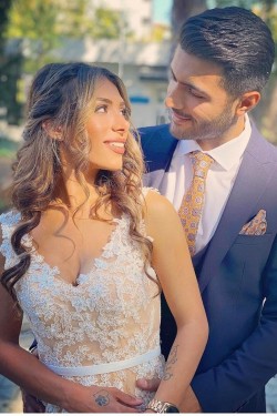 A-Line Lace V Neck Prom Dress Formal Evening Gowns 901368