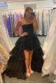 High Low Strapless Black Tulle Prom Dress Formal Evening Gowns 901369