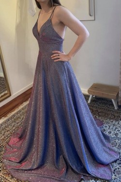 A-Line Sparkle V Neck Dress Formal Evening Gowns 901370