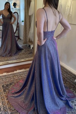 A-Line Sparkle V Neck Dress Formal Evening Gowns 901370