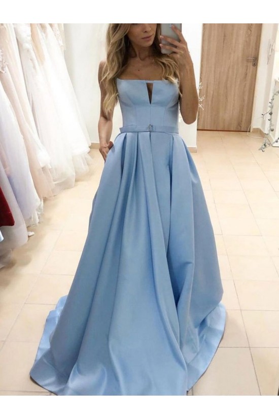 A-Line Long Blue Satin Prom Dress Formal Evening Gowns 901377 A-Line Long Blue Satin Prom Dress Formal Evening Gowns 901377