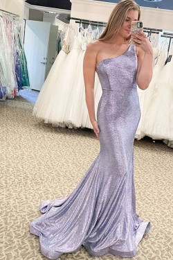 Elegant Mermaid One Shoulder Sparkle Long Prom Dress Formal Evening Gowns 901379