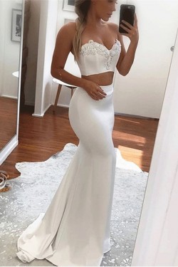 Long White Mermaid Two Pieces Prom Dress Formal Evening Gowns 901380