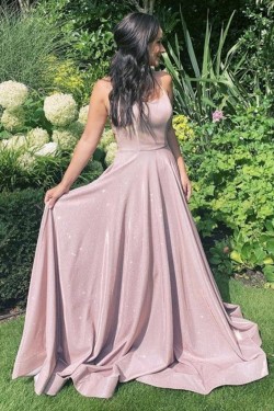 A-Line Spaghetti Straps Sparkle Prom Dress Formal Evening Gowns 901381