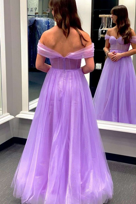 A-Line Off the Shoulder Tulle Prom Dresses Formal Evening Gowns 901382
