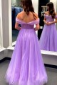 A-Line Off the Shoulder Tulle Prom Dresses Formal Evening Gowns 901382