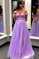 A-Line Off the Shoulder Tulle Prom Dresses Formal Evening Gowns 901382