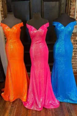 Mermaid Off the Shoulder Sparkle Long Prom Dress Formal Evening Gowns 901385