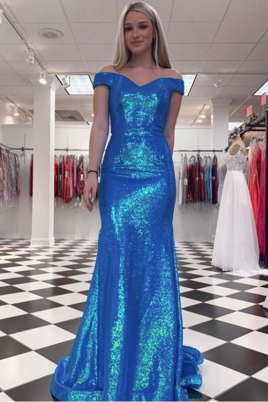 Mermaid Off the Shoulder Sparkle Long Prom Dress Formal Evening Gowns 901385
