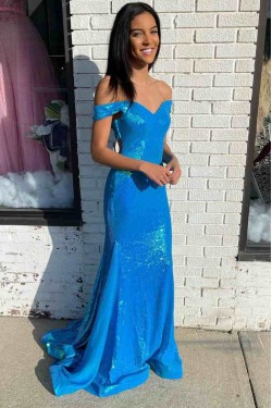 Mermaid Off the Shoulder Sparkle Long Prom Dress Formal Evening Gowns 901385