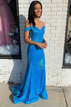 Mermaid Off the Shoulder Sparkle Long Prom Dress Formal Evening Gowns 901385