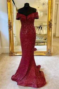 Mermaid Off the Shoulder Sparkle Long Prom Dress Formal Evening Gowns 901386
