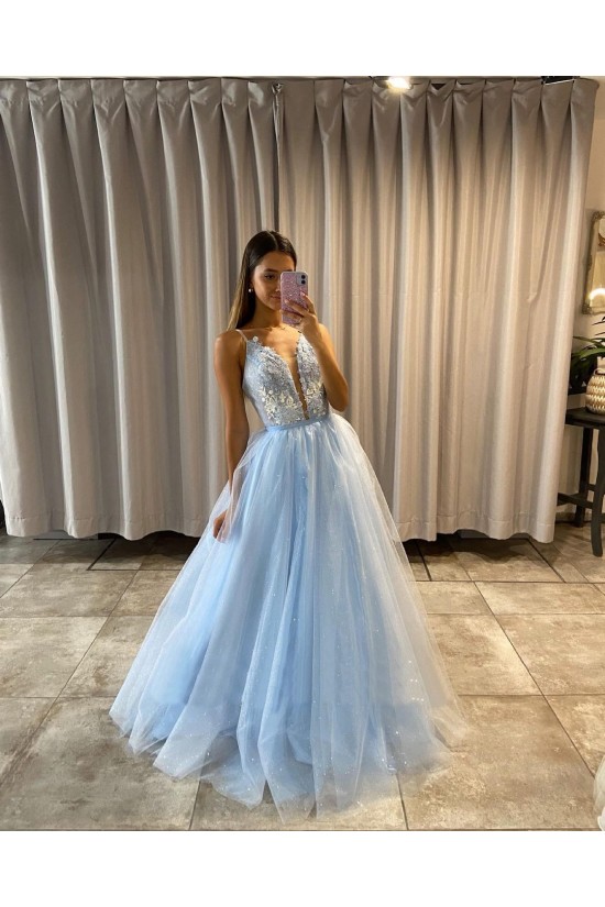 Long Blue Tulle and Lace Prom Dress Formal Evening Gowns 901391 Long Blue Tulle and Lace Prom Dress Formal Evening Gowns 901391