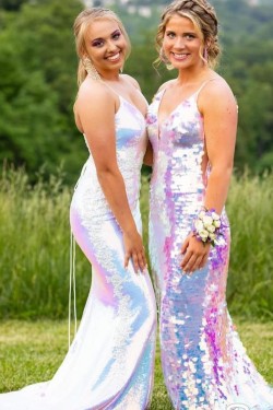 Mermaid Sparkle Lace Spaghetti Straps Prom Dress Formal Evening Gowns 901392