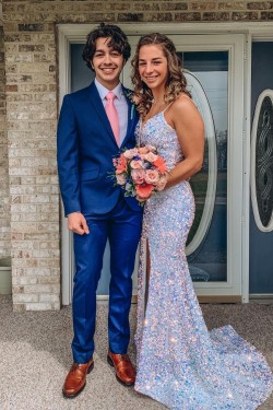 Elegant Sparkle Sequin Spaghetti Straps Prom Dress Formal Evening Gowns 901393