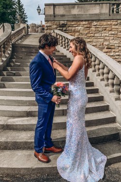 Elegant Sparkle Sequin Spaghetti Straps Prom Dress Formal Evening Gowns 901393