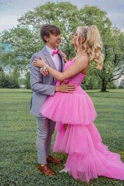 High Low Tulle and Lace Prom Dress Formal Evening Gowns 901394