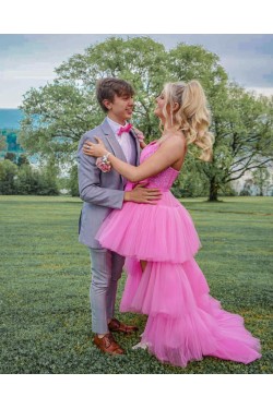 High Low Tulle and Lace Prom Dress Formal Evening Gowns 901394