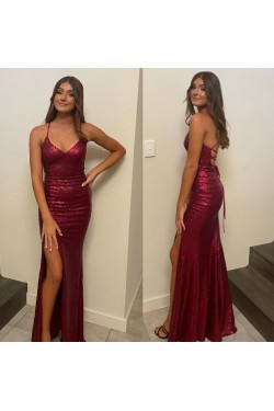 Elegant Spaghetti Straps Sequin Prom Dress Formal Evening Gowns 901397