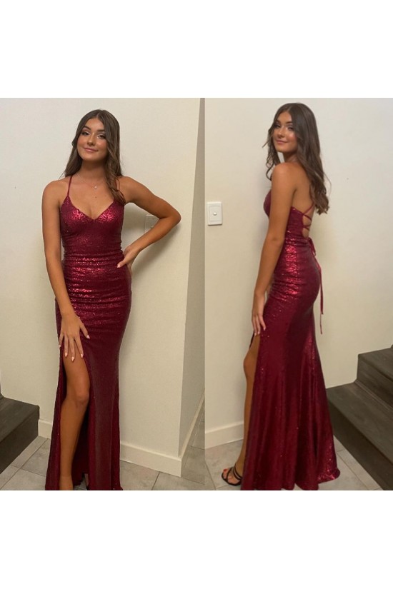 Elegant Spaghetti Straps Sequin Prom Dress Formal Evening Gowns 901397