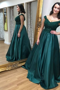 A-Line Lace and Satin Long Prom Dress Formal Evening Gowns 901398