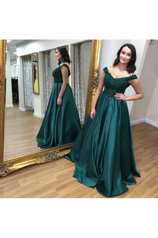 A-Line Lace and Satin Long Prom Dress Formal Evening Gowns 901398 A-Line Lace and Satin Long Prom Dress Formal Evening Gowns 901398