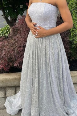 A-Line Strapless Long Sparkle Prom Dress Formal Evening Gowns 901399