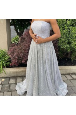 A-Line Strapless Long Sparkle Prom Dress Formal Evening Gowns 901399