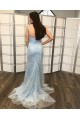 Long Blue Lace Spaghetti Straps Prom Dress Formal Evening Gowns 901400