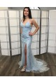 Long Blue Lace Spaghetti Straps Prom Dress Formal Evening Gowns 901400