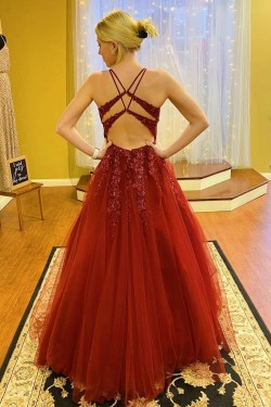 A-Line Beaded Lace and Tulle Long Prom Dress Formal Evening Gowns 901404