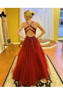 A-Line Beaded Lace and Tulle Long Prom Dress Formal Evening Gowns 901404