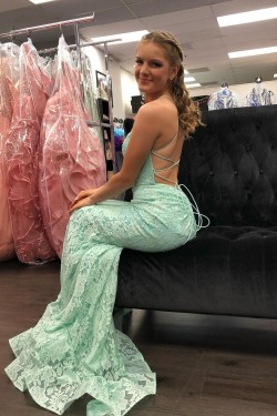 Elegant Mermaid Spaghetti Straps Lace Prom Dress Formal Evening Gowns 901405