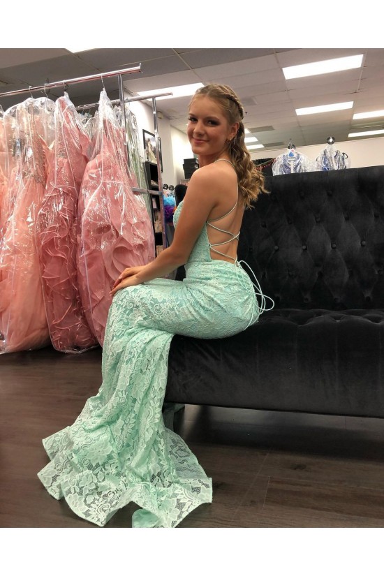 Elegant Mermaid Spaghetti Straps Lace Prom Dress Formal Evening Gowns 901405