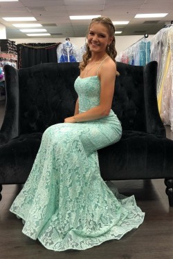 Elegant Mermaid Spaghetti Straps Lace Prom Dress Formal Evening Gowns 901405