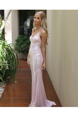 Long Pink Sparkle Sequin Prom Dress Formal Evening Gowns 901407