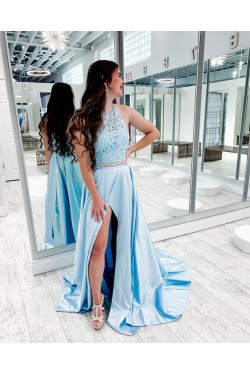 Long Blue Two Pieces Lace Prom Dress Formal Evening Gowns 901412