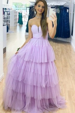 A-Line Sweetheart Long Tulle Prom Dress Formal Evening Gowns 901416
