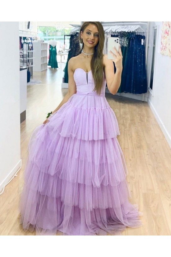 A-Line Sweetheart Long Tulle Prom Dress Formal Evening Gowns 901416